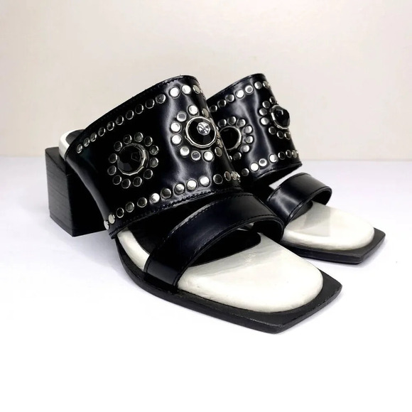 Ricky Sarkany Sandals Size 6 (36) Jewel Studded Chunky Stacked Block Heel Slides - Picture 8 of 12